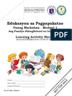 Edukasyon Sa Pagpapakatao: Unang Markahan - Modyul 1 Learning Activity Sheets