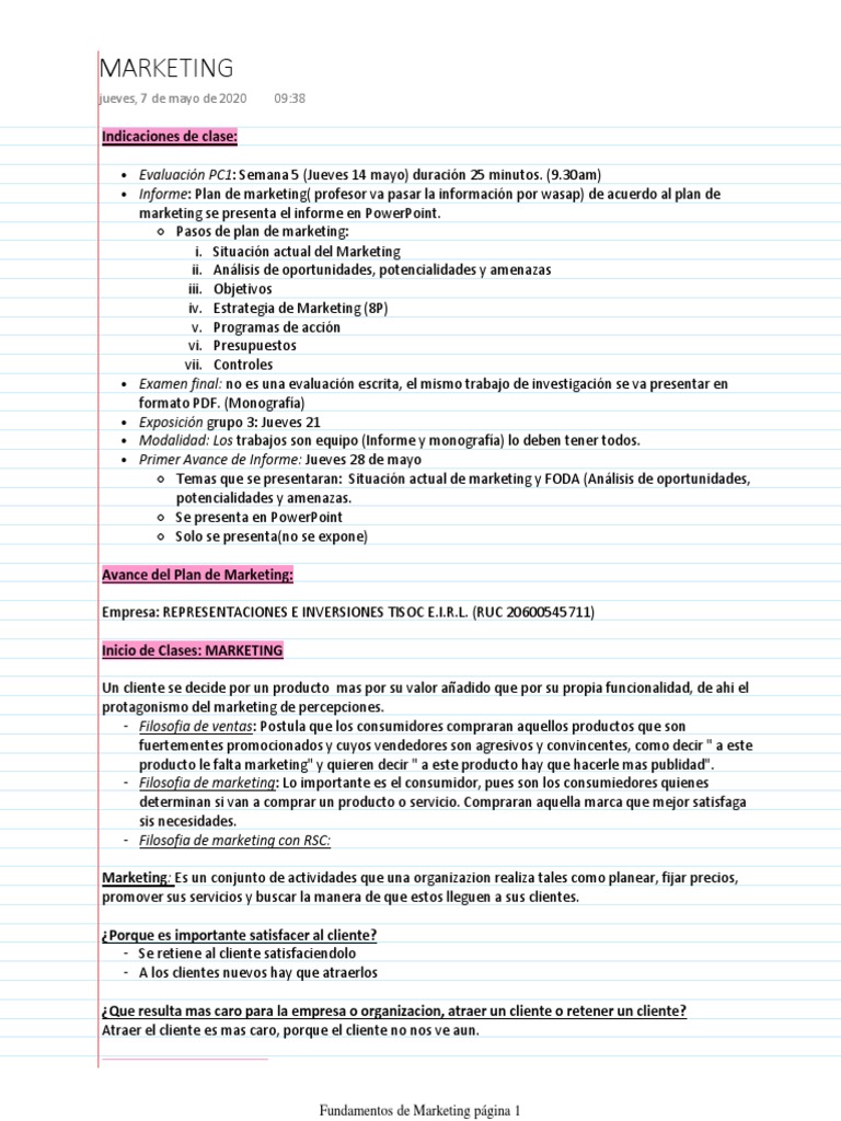 Plan de Marketing y Evaluación Semanal | PDF | Marketing | Cliente