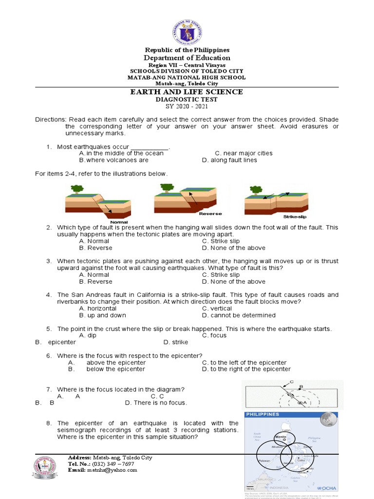 Earth and Life Science Diagnostic Test Download Free PDF Fault