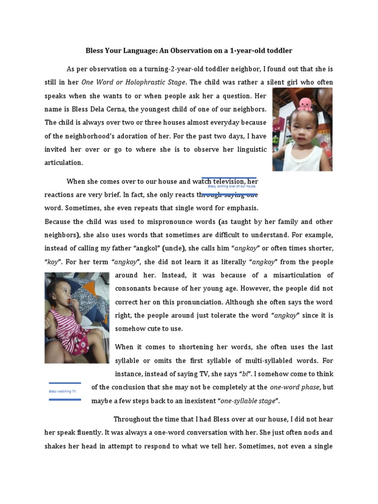 Toddler Language Development Observation | PDF | Communication ...
