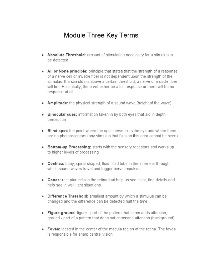 Key Terms in Sensation and Perception | PDF | Senses | Perception