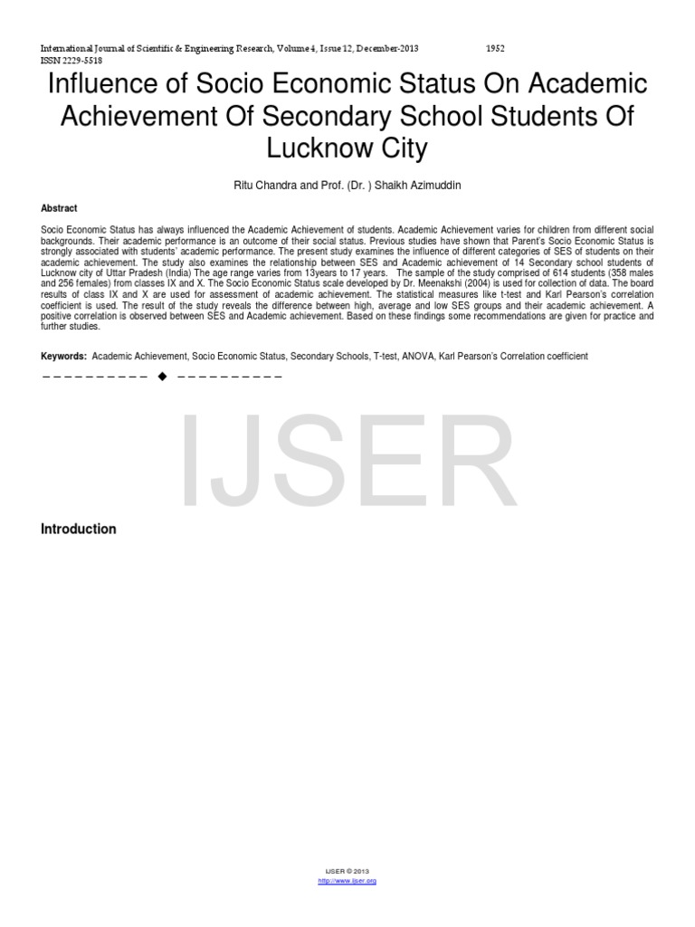 Influence of Socio Economic Status On Academic Achievement | PDF ...