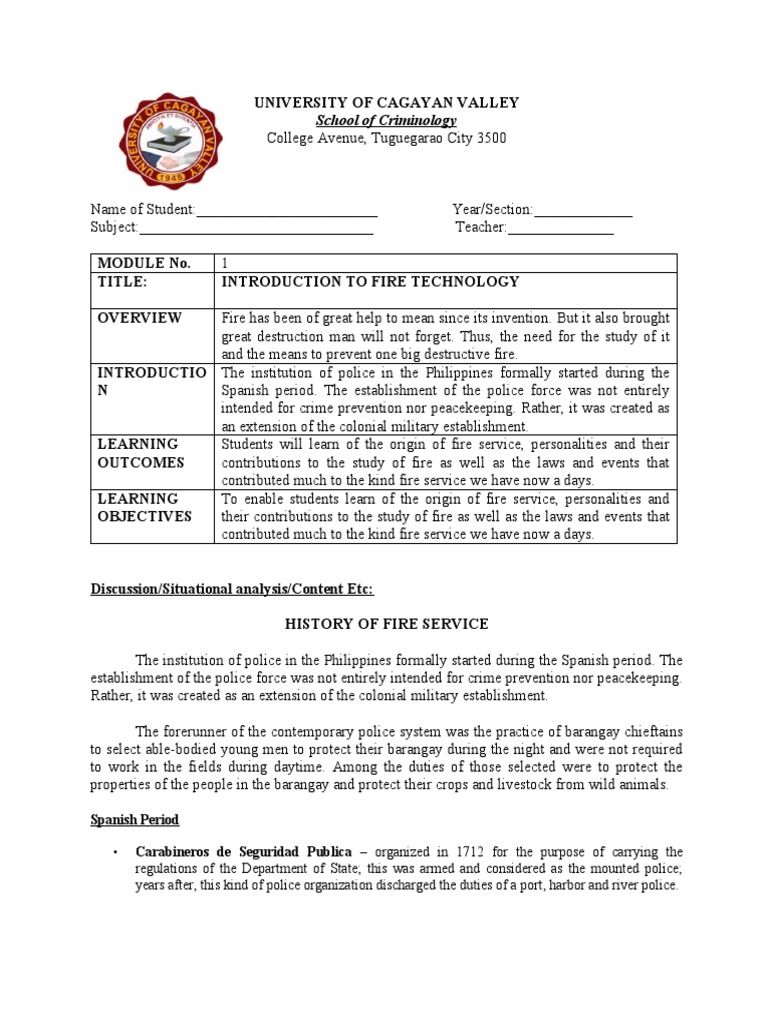 Introduction to Fire Technology Module | PDF | Emergency Services ...