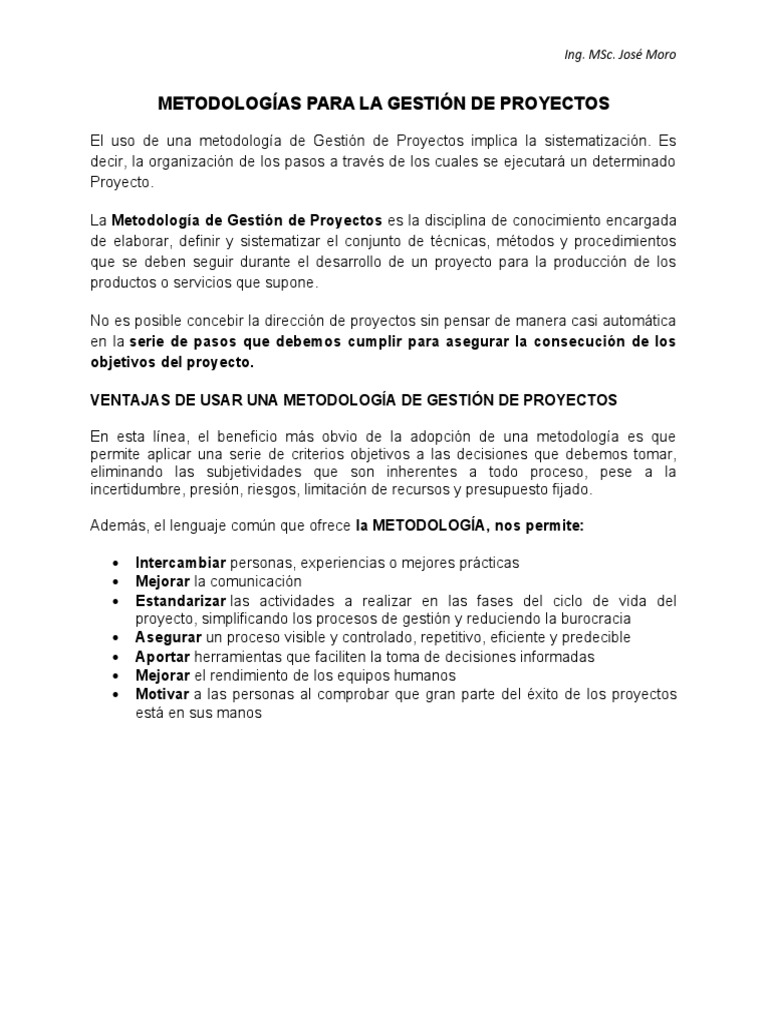 Metodologías para La Gestión de Proyectos | PDF | Gestión de proyectos ...