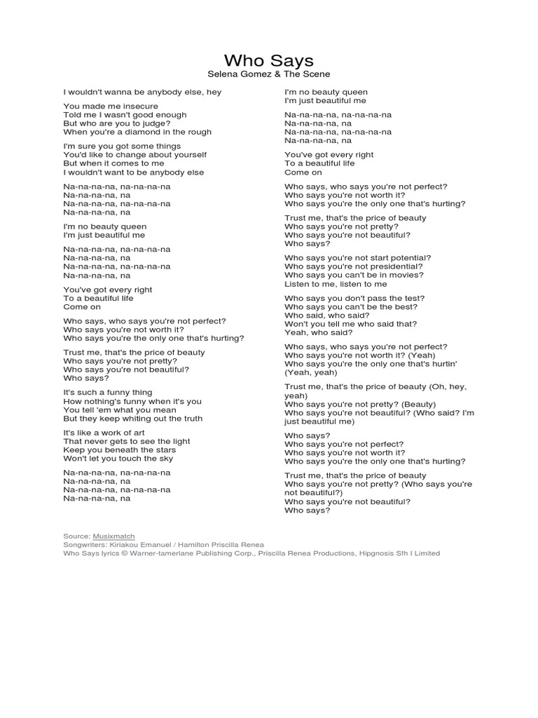Who Says Lyrics, PDF, Recorded Music