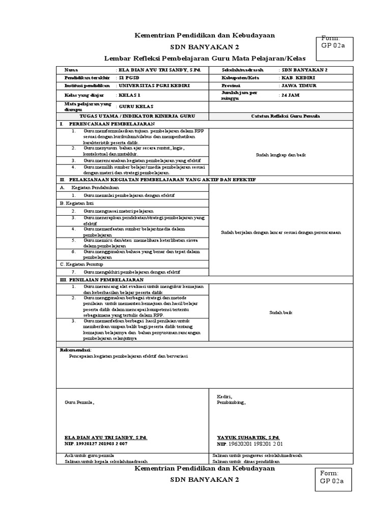 8.2. J FORM GP 02 A Tahap 1 | PDF