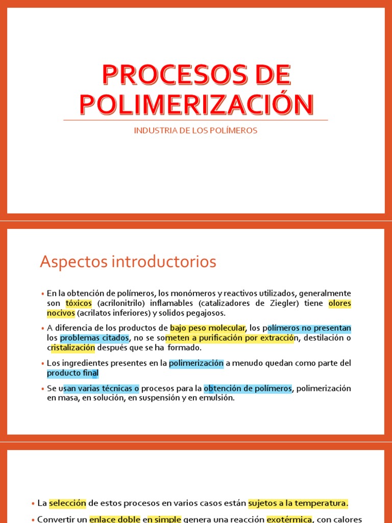 3 Procesos de Polimerizacion | PDF | Polímeros | Ciencias fisicas