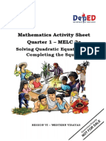 Mathematics Activity Sheet Quarter 1 - MELC 2c: Solving Quadratic Equations by Completing The Square