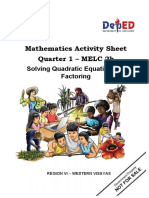 Mathematics Activity Sheet Quarter 1 - MELC 2b: Solving Quadratic Equations by Factoring