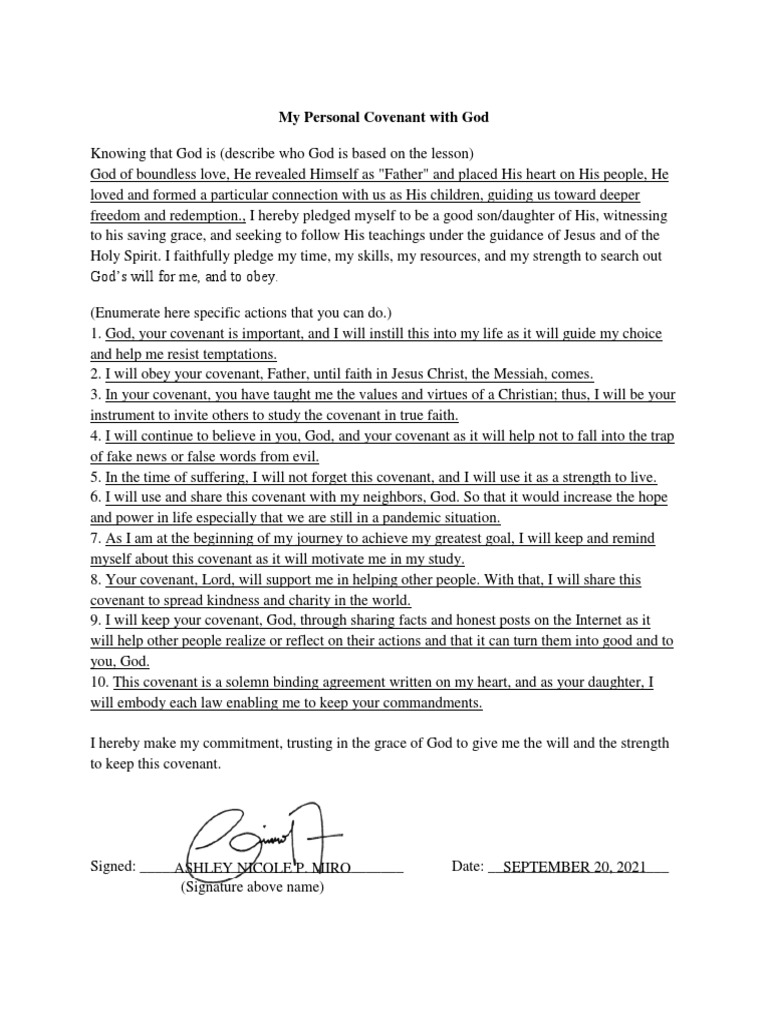 My Personal Covenant with God | PDF | Covenant (Biblical) | God The Father