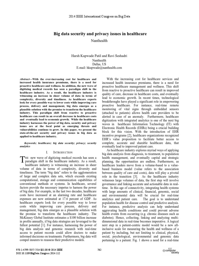 Big Data Security and Privacy Issues in Healthcare | PDF | Big Data ...