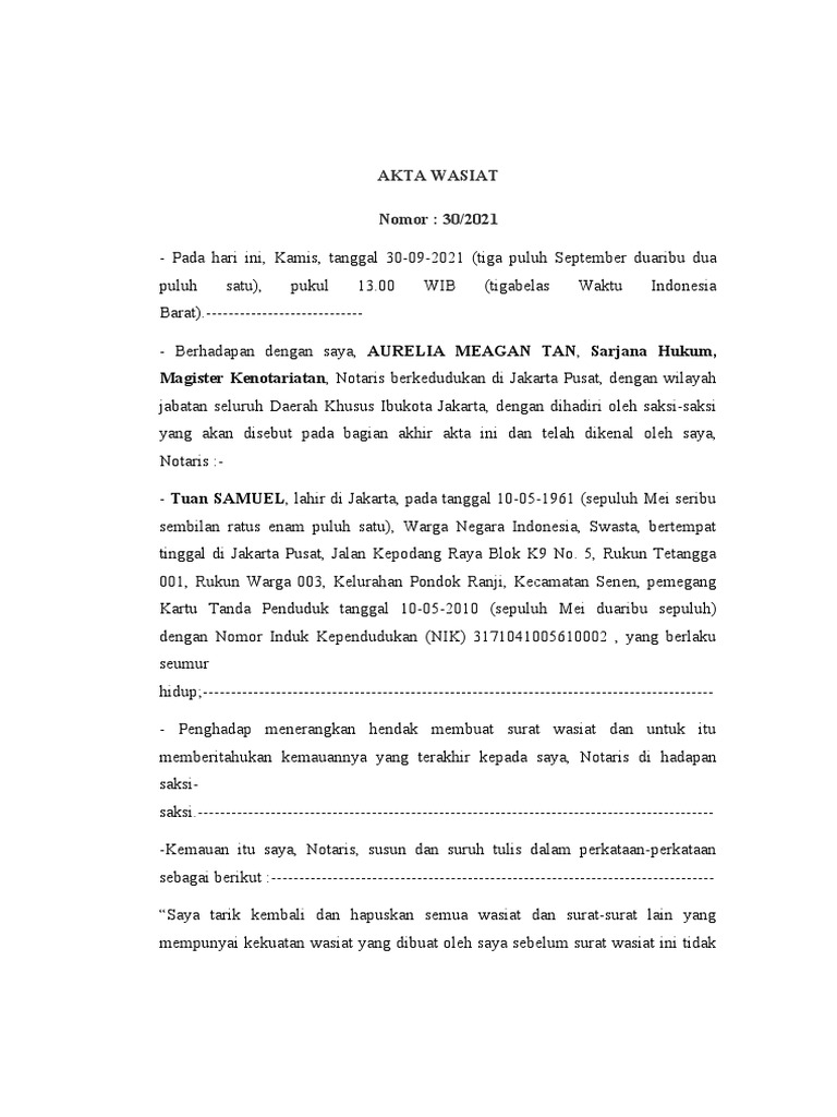 Akta Wasiat Tanah dan Harta Peninggalan | PDF