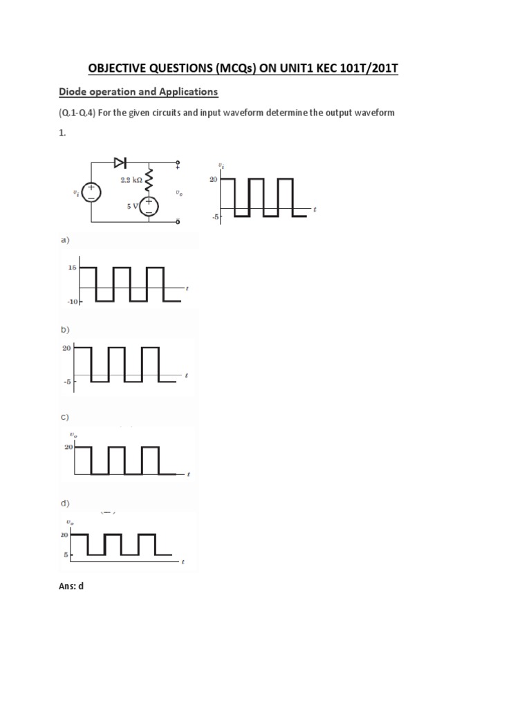 Objective Questions (MCQS) On Unit1 Kec 101T/201T Diode Operation and