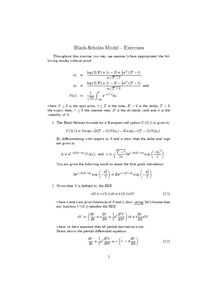 Black-Scholes Model Exercises | PDF | Black–Scholes Model | Greeks ...