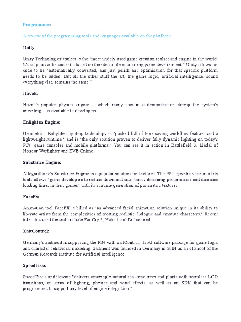 Unity:: A Review of The Programming Tools and Languages Available On ...