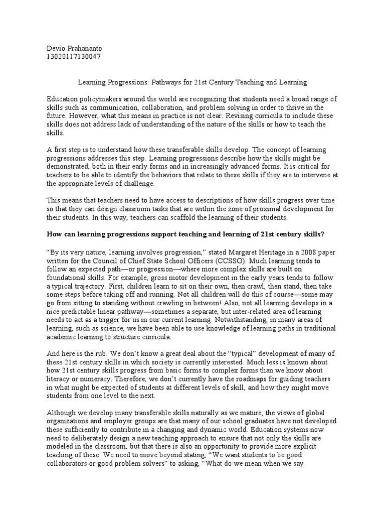 Assignment Learning Progressions | PDF | Learning | Teachers
