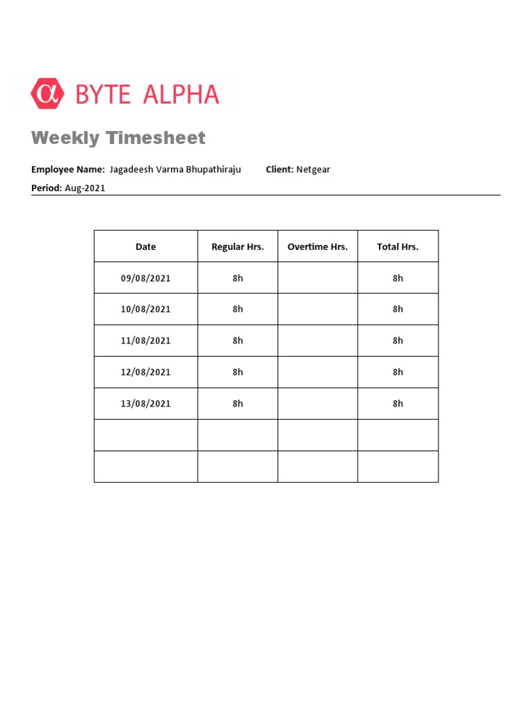 Weekly Timesheet for Jagadeesh Varma | PDF