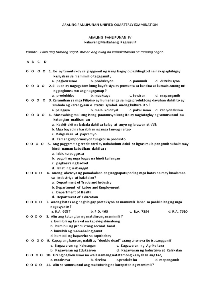 Sample Pagsusulit Sa Pagkosumo | PDF
