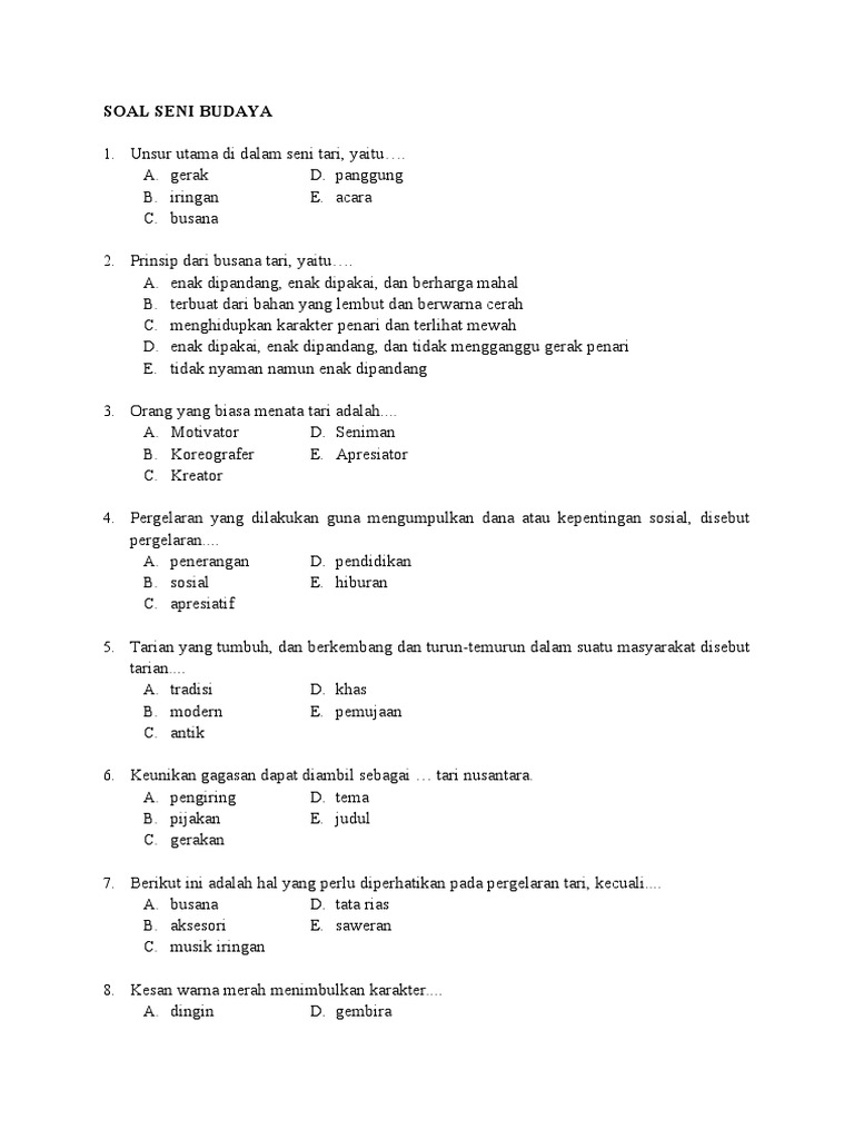 Soal Seni Budaya Kelas X Pdf