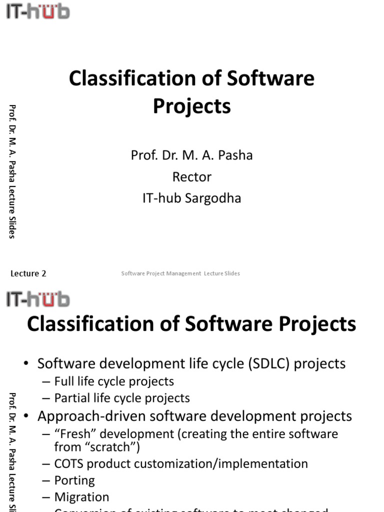 Classification of Software Projects Prof. Dr. M. A. Pasha Rector IT