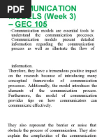 COMMUNICATION MODELS (Week 3) - GEC