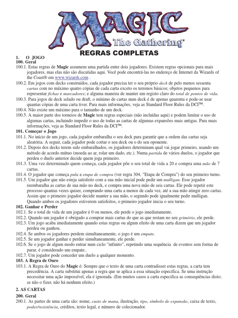 Magic - Regras Completas | PDF | Palavra | Estado