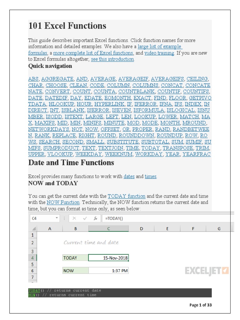 101 Excel Functions | PDF | Workweek And Weekend | Rounding