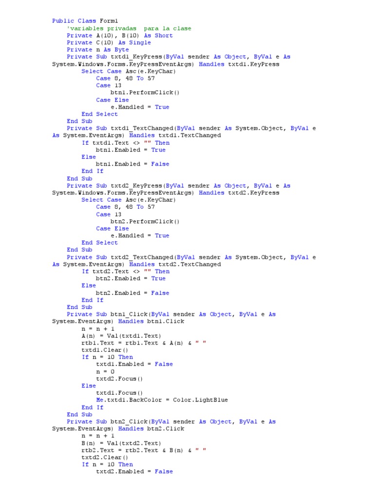 VB.NET Form for Basic Arithmetic Operations | PDF | Computer ...