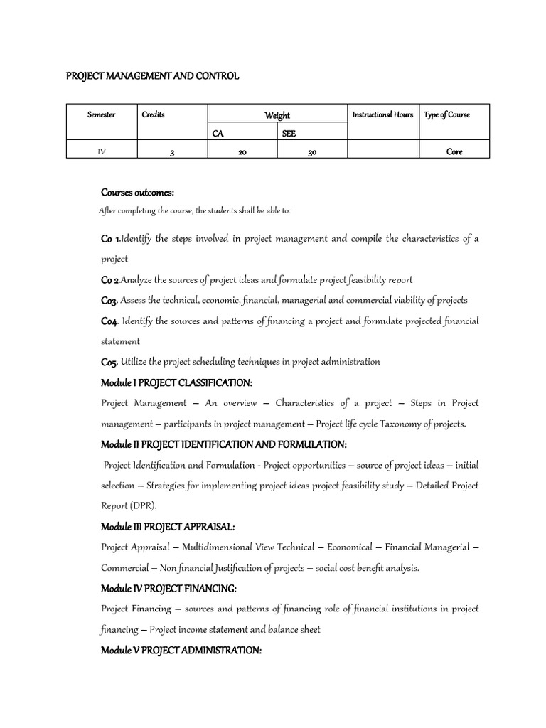 Project Management Course Outline | PDF | Project Management | Evaluation