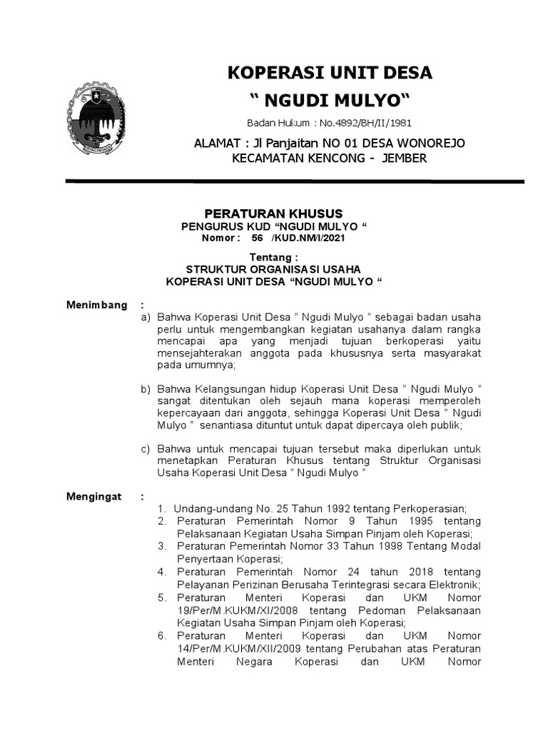 Persus Struktur Organsasi Usaha Pdf