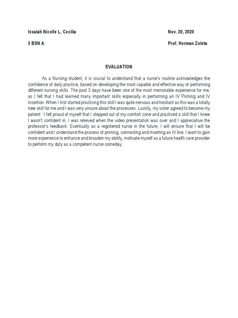 Nursing Student IV Skills Evaluation | PDF | Self-Improvement