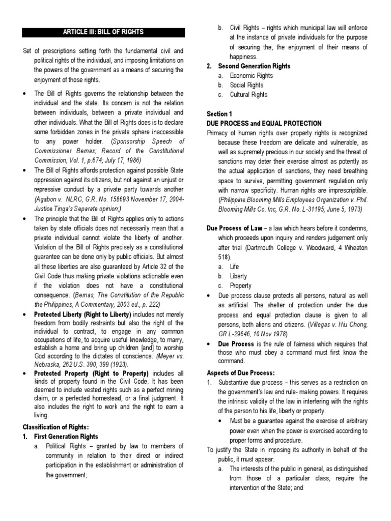 Article III: Bill of Rights Overview | PDF | Search Warrant | Due ...