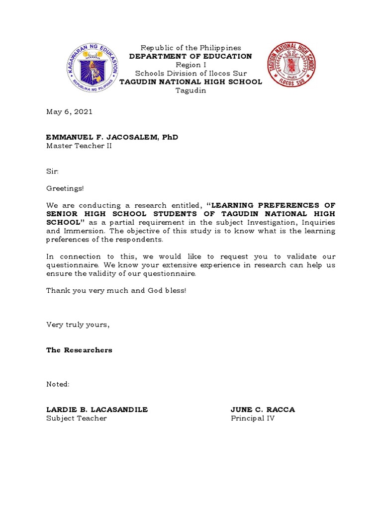 Letter To Validators .Letter To Respondents. Questionnaire. GROUP 6 12