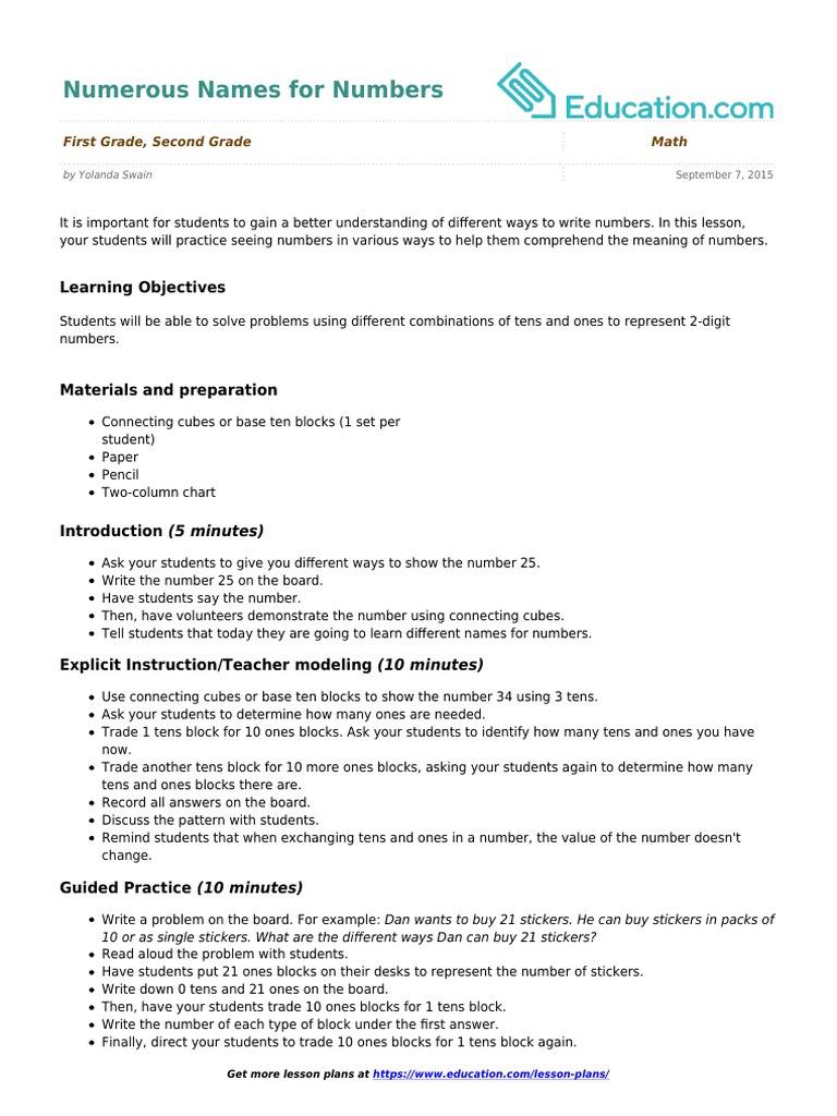 Understanding Numbers: Lesson Plan | PDF | Educational Psychology ...