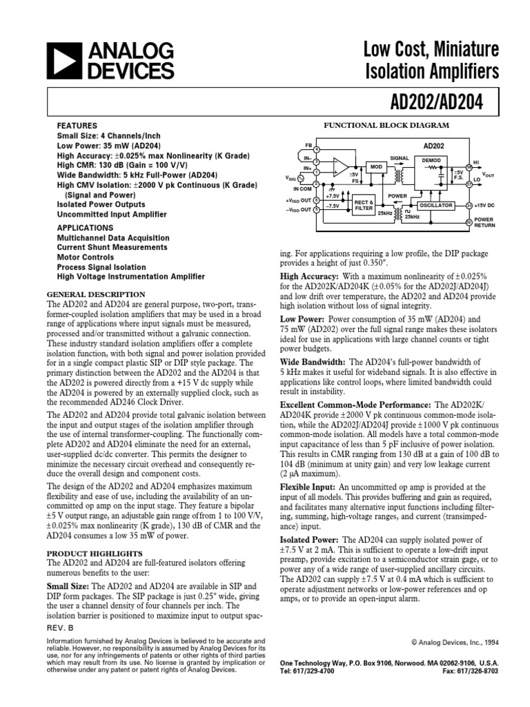 Low Cost, Miniature Isolation Amplifiers AD202/AD204: High Accuracy ...