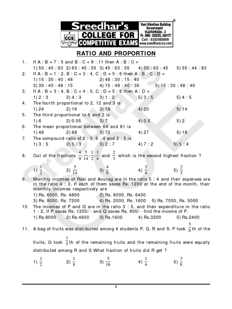Ratio and Proportion Practice Problems | PDF | Ratio