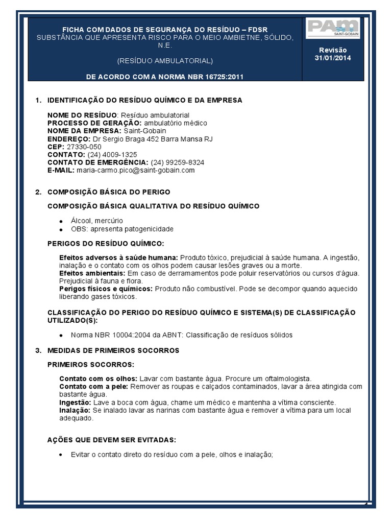 FDSR - Resíduo Ambulatorial | PDF | Desperdício | Química