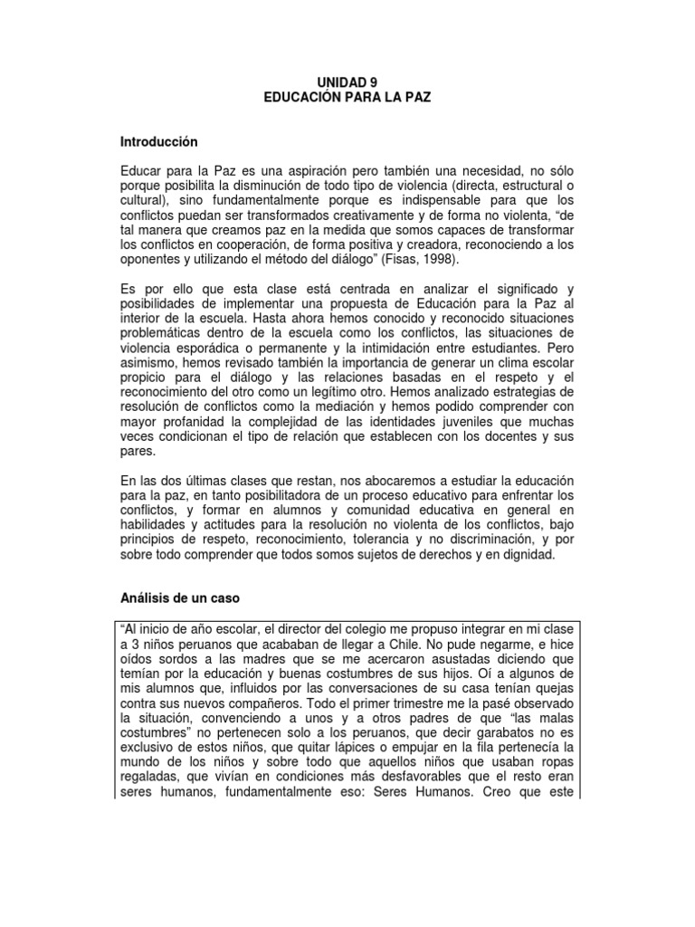 Educación para la Paz en la Escuela | PDF | Derechos humanos | Plan de ...