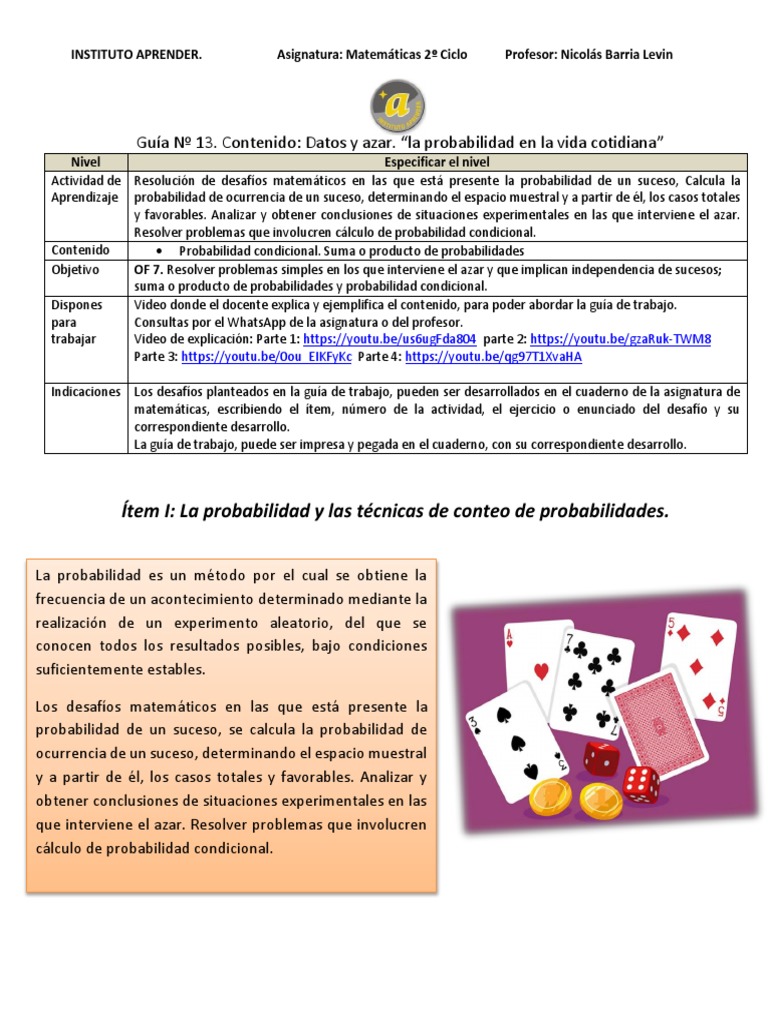 Guia 13 La Probabilidad en La Vida Cotidiana | PDF | Probabilidad ...