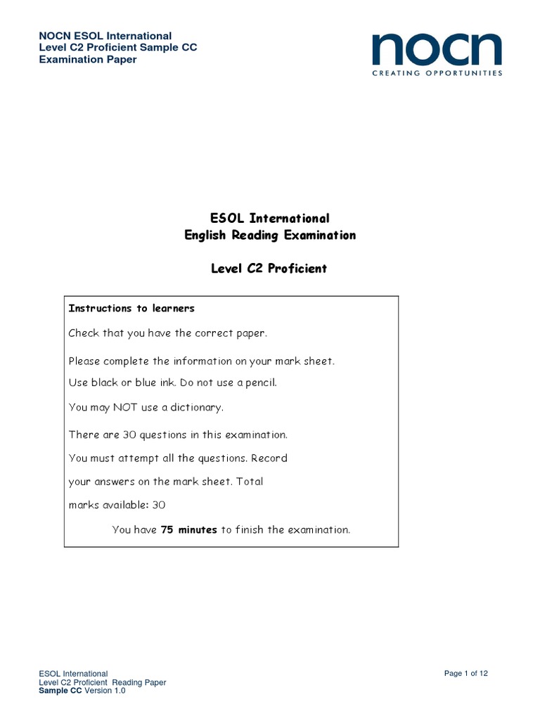 C2 Proficient Reading Exam Sample | PDF | Dream | Water
