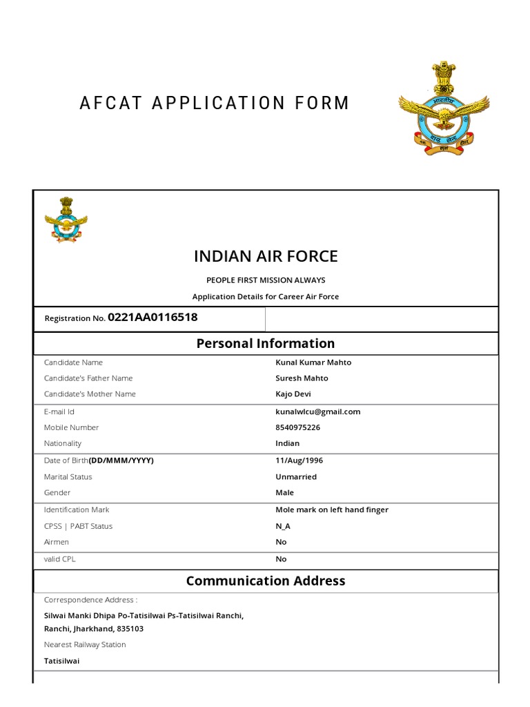 Application Form Airforce PDF