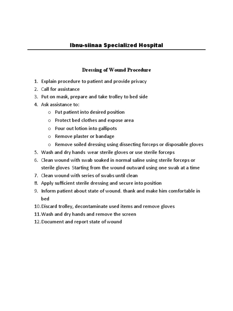 Wound Dressing Procedure | PDF