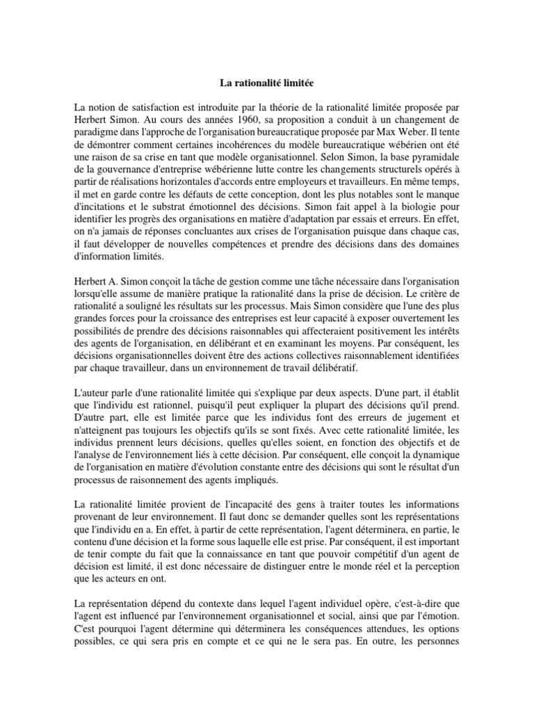 La rationalité limitée selon Herbert Simon | PDF | Rationalité ...
