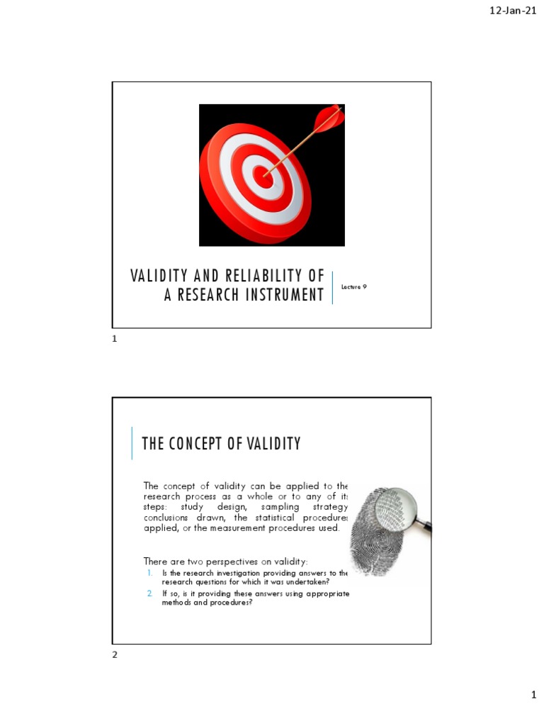 Validity and Reliability of A Research Instrument | PDF | Validity ...