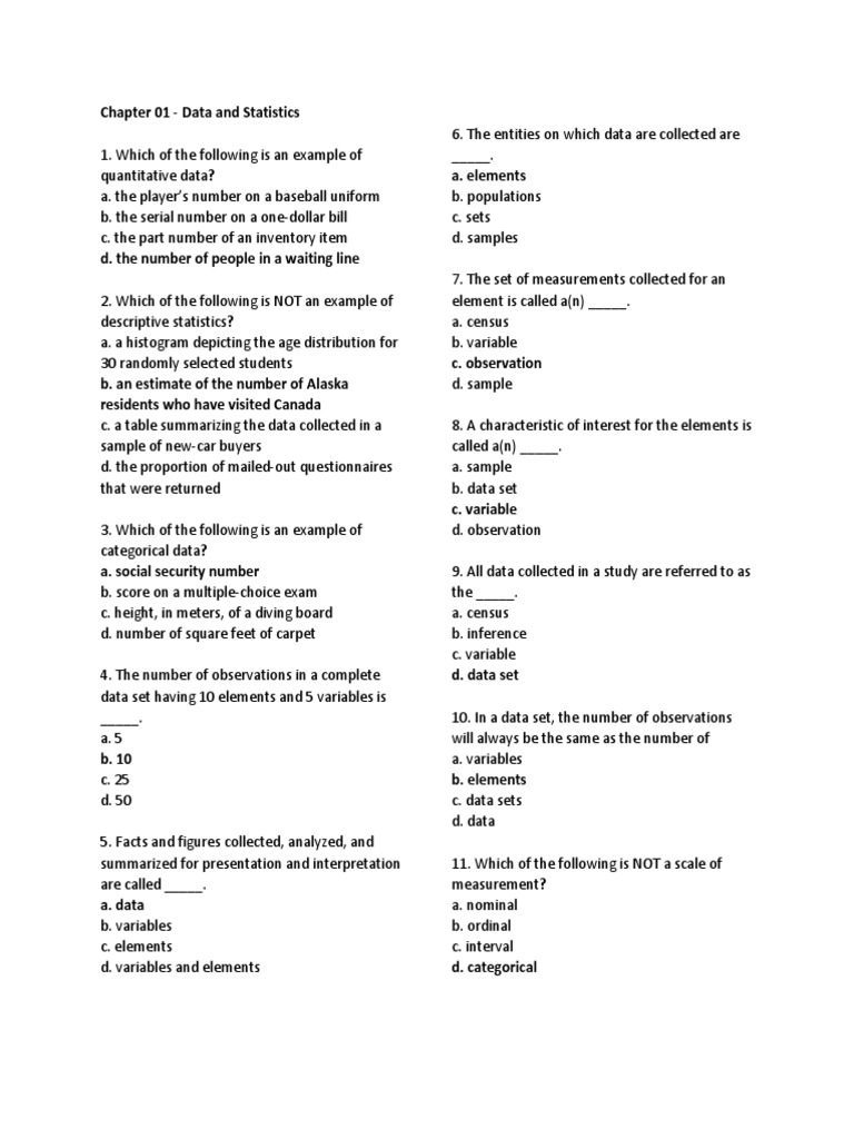 Chapter 1 - Data and Statistics | PDF | Level Of Measurement ...