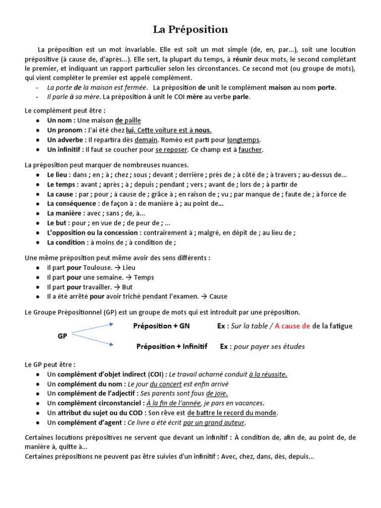 Maîtriser les Prépositions en Français | PDF | Adposition | Complément ...