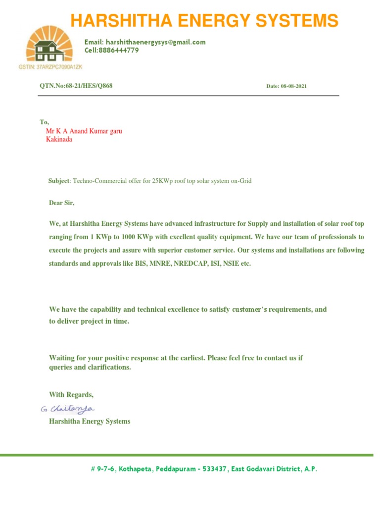 Harshitha Energy Systems MR K A Anand Kumar Garu Kakinada PDF