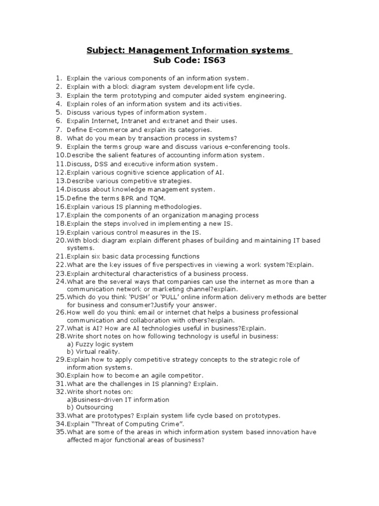 Information System Design Question Paper PDF Information System