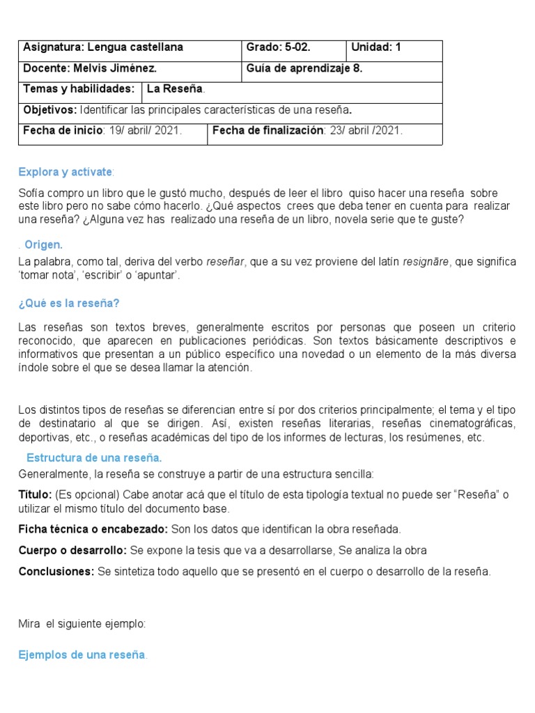 Guía para Hacer Reseñas en Primaria | PDF | Información | Comunicación
