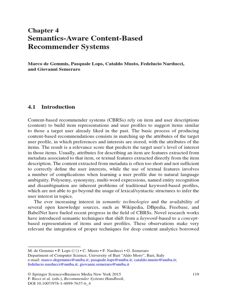 Semantics-Aware Content-Based Recommender Systems | PDF | Statistical ...